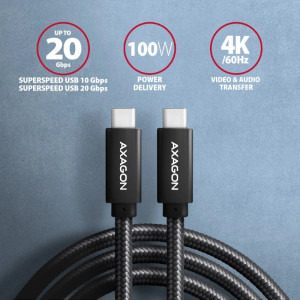 AXAGON BUCM32-CM05AB, USB-C Male la USB-C Male, 20Gbps, PD 100W, 0.5 m, Black