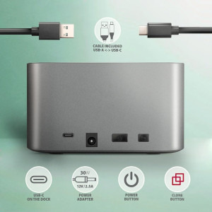 AXAGON ADSA-DC Dual Clone USB-C 3.2 Gen 1 Silver