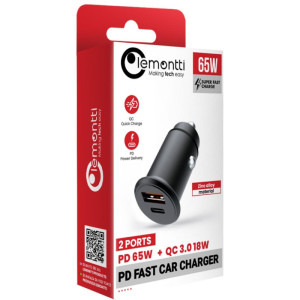 Lemontti 1x USB-C Fast Charging PD, 1x USB-A QC 3.0, 65W, Black