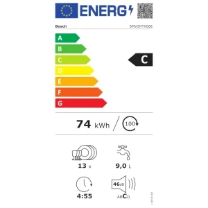Bosch SMV2HTX06E, 13 seturi, 5 programe, Clasa C, EcoSilence Drive, ExtraDry, ActiveWater, AquaStop, Home Connect, 60 cm