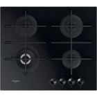 Plita incorporabila Whirlpool GOWL628NBEE, Gaz, 4 arzatoare, Gratare fonta, MultiStep, 60 cm, Negru