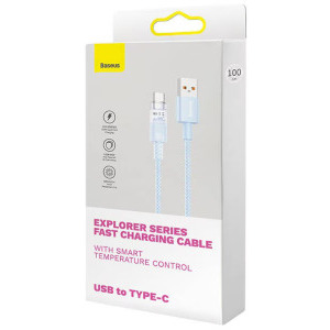 Baseus Explorer, USB Male la USB-C Male, 100W 2 m, Quick Charge, Light Blue, amperaj maxim suportat 6A