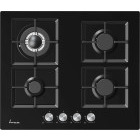 Plita incorporabila Fram FBH-M4IWF-GBK, Gaz, 4 arzatoare, Aprindere electrica integrata, Sistem de siguranta, Wok, 60 cm, Negru