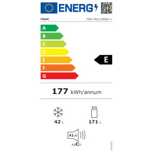 Fram FDD-VRL212BGE++, 212 L, Clasa E, Less Frost, Control mecanic, Iluminare LED, 145 cm, Crem