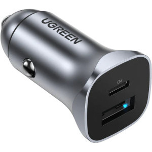 Incarcator auto Ugreen CD130, 1x USB-C, 1x USB, 30 W, Grey