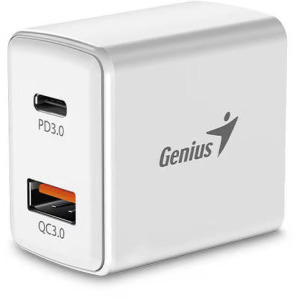 Incarcator retea Genius 1x USB-C, 1x USB, Quick Charge 20 W, White