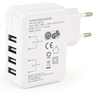 Incarcator retea Gembird EG-U4AC-02, 4x USB, Quick Charge 15 W, White