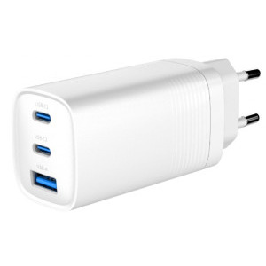 Gembird TA-UC-PDQC65-01-W, 2x USB-C, 1x USB, Quick Charge 65 W, GaN, White