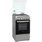 Aragaz Heinner HFSC-V60LITGC-SL, Mixt, 4 arzatoare gaz, Dispozitiv de siguranta, Aprindere electrica, Cuptor electric, Timer, Grill, Clasa A, 50 cm, Argintiu