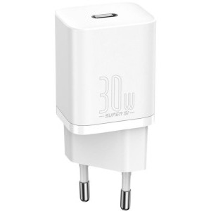 Incarcator retea Baseus CCSUP-J02, Super Si 1C Quick Charge 30W, 1x USB-C, White