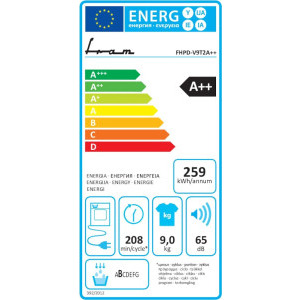 Fram FHPD-V9T2A++, Pompa caldura, 9 kg, Clasa A++, Iluminare interioara, Alb