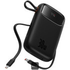 Baterie externa Baseus Qpow2, 10000 mAh, 1x USB, 2x USB-C, 30 W, Display, Cablu USB-C integrat, Black
