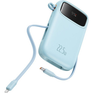 Baterie externa Baseus Qpow2, 20000 mAh, 1x USB, 2x USB-C, 22.5 W, Display, Cablu USB-C & Lightning integrat, Blue