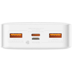 Baseus Bipow Pro, 20000 mAh, 2x USB, 1x USB-C, 20 W, Display, White