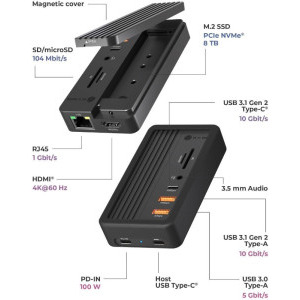 Icy Box Docking Station IB-DK4072M-CU31, USB-C, 10-in-1, M.2 NVMe SSD bay, incarcare 100W, redare 4K, Gigabit LAN, + Cablu USB-C