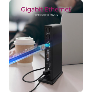 Icy Box Docking Station IB-DK2241AC, 11-in-1, 1x HDMI, 1x DVI-I, 2x USB 3.0, 4x USB 2.0, Gigabit LAN, Audio, Black