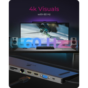 Icy Box IB-DK2106a-CPD, 11-in-1, 100W Power Delivery, 2x HDMI, 1x VGA, 3x USB 3.0, Gigabit LAN, SD/microSD card reader