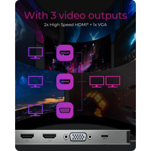 Icy Box IB-DK2106a-CPD, 11-in-1, 100W Power Delivery, 2x HDMI, 1x VGA, 3x USB 3.0, Gigabit LAN, SD/microSD card reader