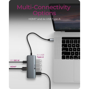 Icy Box Docking Station IB-DK4022a-CPD, USB Tip C, 6-in-1, 100W, redare 4K, 4x USB 3.0