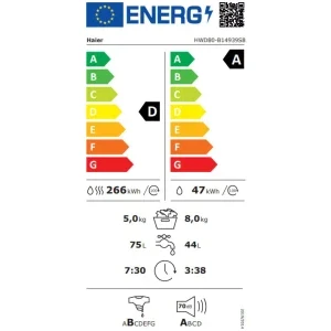 Haier HWD80-B14939S8-S, Spalare 8 kg, Uscare 5 kg, 1400 RPM, Clasa A, Direct Motion, ABT, Gri