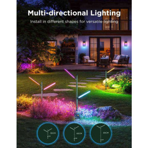 Govee Lampa LED de gradina RGB Smart H7086341, 24 W, 1100 lumeni, 2700K-6500K, IP66, Wi-Fi, Bluetooth
