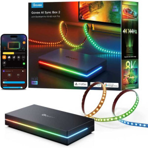 Govee Banda LED pentru TV RGB Smart H8604C12, Wi-Fi, Bluetooth, AI Sync Box 2, diagonala 55-65 inch