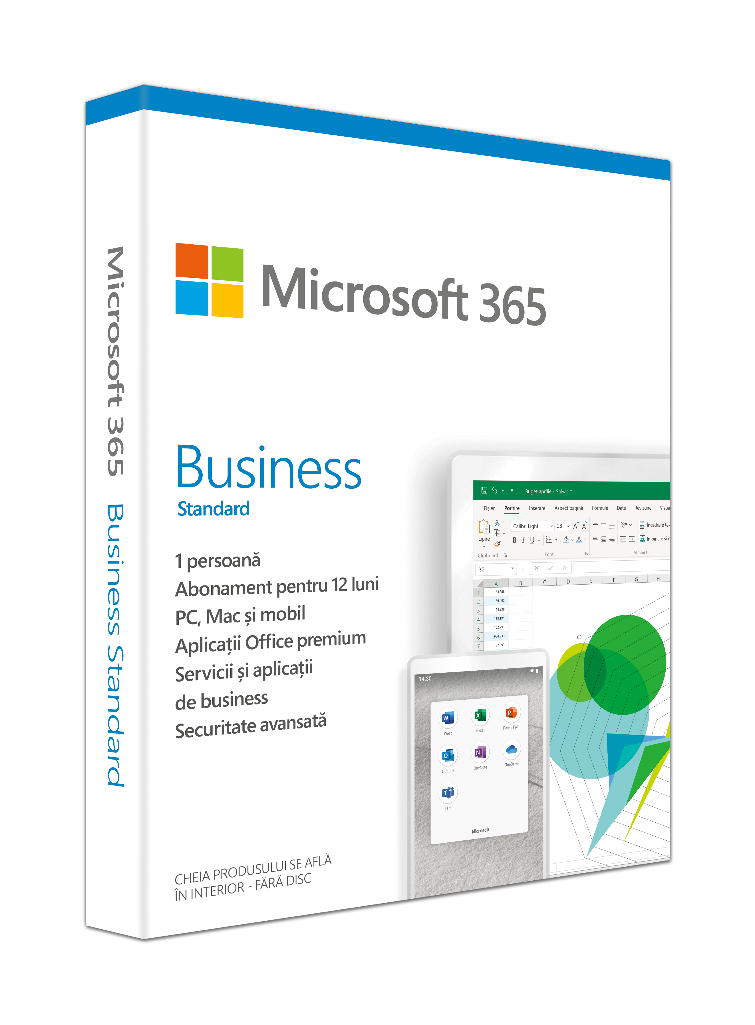 Aplicatie Microsoft 365 Business Standard, Romana, Subscriptie 1 An, 1 Utilizator, Medialess Retail