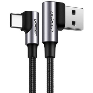 Ugreen US176, USB 90° Male la USB-C 90° Male, 2 m, Black, amperaj maxim suportat 3A