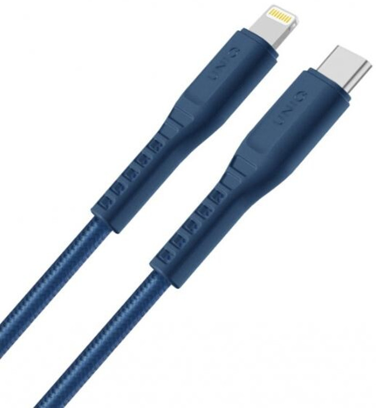 Cablu de date / adaptor Uniq Flex, USB-C Male la Lightning Male, 0.3 m, Blue, amperaj maxim suportat 3A