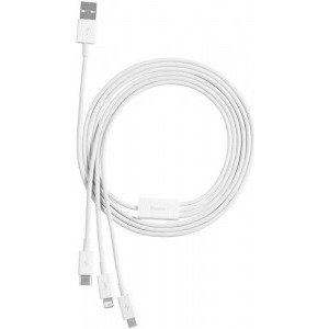 Baseus 3-In-1, Superior Series, CAMLTYS-02, USB Male la microUSB, USB-C, Lightning Male, 1.2 m, White, amperaj maxim suportat 3.5A