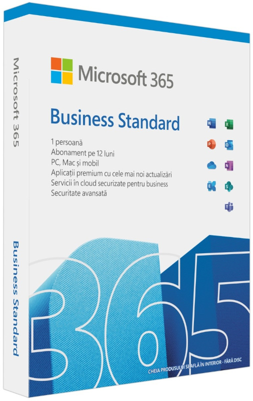 Aplicatie Microsoft 365 Business Standard 64-bit, Engleza, Subscriptie 1 An, 1 Utilizator, Medialess Retail