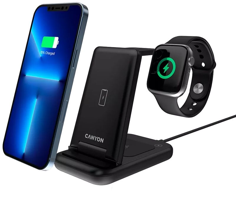 Incarcator wireless Canyon 3-in-1 Wireless Qi Fast charge 15W, Black