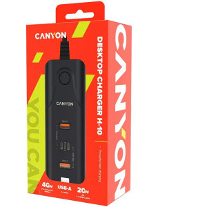 Canyon H-10, 2x USB, 2x USB-C, 40W Black, tehnologia Quick Charge 3.0