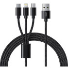 Cablu de date / adaptor VEGER 3-In-1 USB Male la microUSB, USB-C, Lightning Male, 1.5 m, Black
