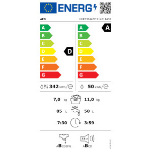 AEG LWR73044BE, Spalare 11 kg, Uscare 7 kg, 1400 RPM, Clasa D, Inverter, Steam Refresh, SpecialCare, PreciseLoad, Alb