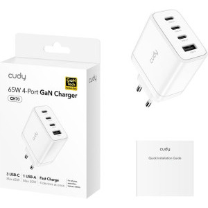 CUDY CH70, 3x USB-C, 1x USB, Quick Charge 65 W, GaN, White