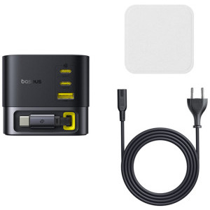 Baseus Super GaN, 2x USB-C, 1x USB, Quick Charge 100 W, Cablu USB-C integrat, Black