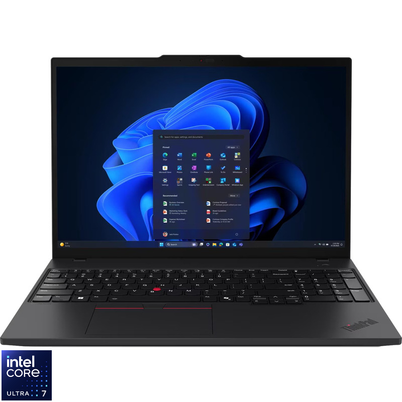 Laptop Lenovo 16'' ThinkPad T16 Gen 4, WUXGA IPS, Procesor Intel® Core™ Ultra 7 255U (12M Cache, up to 5.20 GHz), 64GB DDR5, 1TB SSD, Intel Graphics, Win 11 Pro, Black