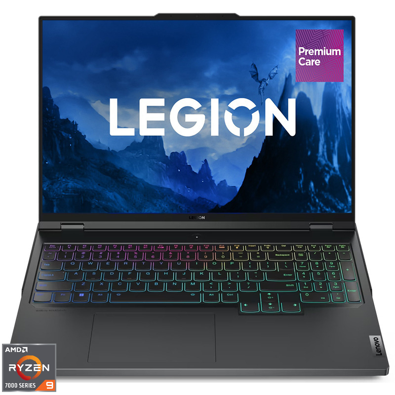 Laptop Lenovo Gaming 16'' Legion Pro 7 16ARX8H, WQXGA IPS 240Hz G-Sync, Procesor AMD Ryzen™ 9 7945HX (64M Cache, up to 5.4 GHz), 32GB DDR5, 1TB SSD, GeForce RTX 4080 12GB, No OS, Onyx Grey, 3Yr Onsite Premium Care