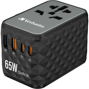 Verbatim Adaptor Universal UTA-05 Travel, 65W GaN3, 2x USB-C PD & QC4.0 + 2x USB