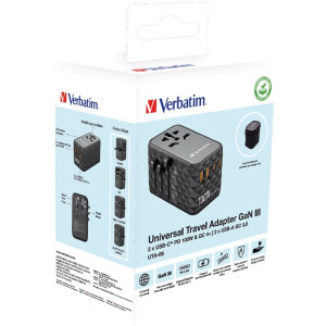 Verbatim Adaptor Universal UTA-06 Travel, 100W GaN3, 2x USB-C PD & QC4.0 + 2x USB QC3.0