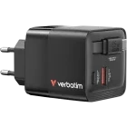 Incarcator retea Verbatim 32217, 2x USB-C, 1x USB, Quick Charge 65 W, GaN, Cablu USB-C integrat, Black