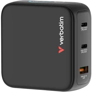 Verbatim 30238, 2x USB-C, 1x USB, Quick Charge 100 W, GaN, Display, Black