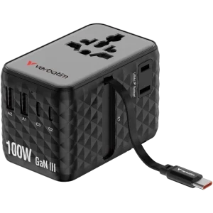 Verbatim Adaptor universal 30191, 3x USB-C, 2x USB, Quick Charge 100 W, GaN, Cablu USB-C integrat, Black