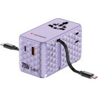 Incarcator retea Verbatim Adaptor universal 30188, 3x USB-C, 1x USB, Quick Charge 70 W, GaN, Cablu USB-C integrat, Purple