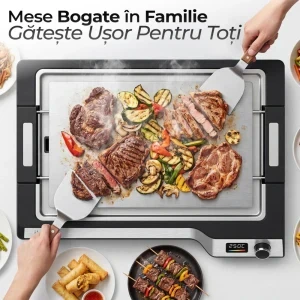 iHunt Plita electrica Teppanyaki, Plita electrica Bro Teppanyaki Grill, 1650W, Negru/Argintiu