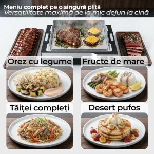 iHunt Plita electrica Teppanyaki, Plita electrica Bro Teppanyaki Grill, 1650W, Negru/Argintiu