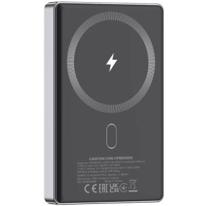 Canyon 10000 mAh, OnPower 510 Slim, Incarcare wireless Magsafe, Power Delivery 20W, Dark Grey