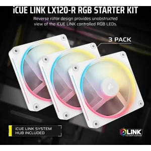 Corsair iCUE Link LX120-R RGB Starter Kit Reversed 120mm Three Fan Pack White
