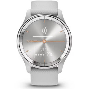 Garmin Vivomove Trend, Silicone band, Silver Stainless Steel Bezel cu carcasa Mist Grey